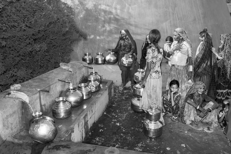 Human Right to Water in Kutch district, Gujarat - Rush at a public tapstand to collect the scanty water that has arrived after days
